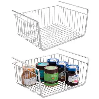 mDesign mDesign Large Metal Under Pantry Shelf Hanging Storage Basket, 2 Pack - Chrome