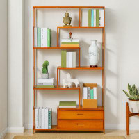 Ebern Designs 7 Tiers 2 Drawers Bamboo Bookshelf, Books Display Storage Bookcase