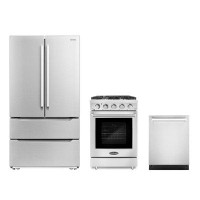 Cosmo 3 Piece Kitchen Package With 24" Freestanding Gas Range 24" Built-in Fully Integrated Dishwasher & Energy Star Fre