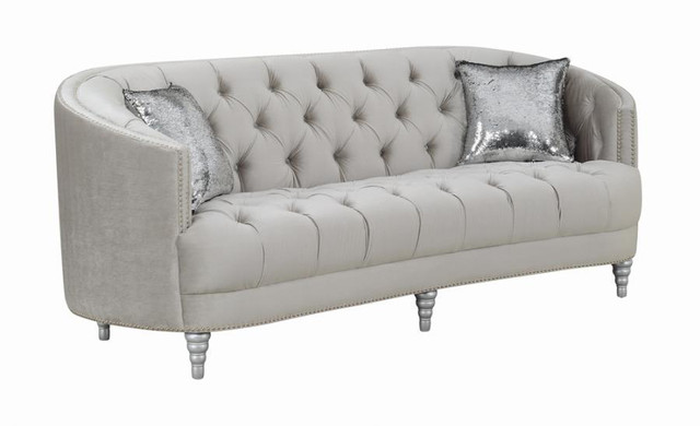 Avonlea Sloped Arm Upholstered or Velvet - 2 Pi Sofa & Loveseat Optional Chair - Comes in Grey in Beds & Mattresses in Alberta - Image 3