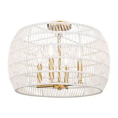 Mercer41 Luverne 6-Light Semi-Flush In Modern Brushed Gold With Bleached White Raphia Rope