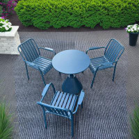Corrigan Studio Outdoor Metal Tables And Chairs Milk Tea Shop Garden Chairs Waterproof Sunscreen Outdoor Blue Tables And