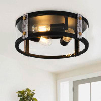 17 Stories Millerstown 3-Light Black Clear Glass Round Iron Industrial Dimmable Ceiling Lamps