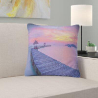 Made in Canada - East Urban Home Pier Seascape Tinged Wood Bridge and Beach Pillow