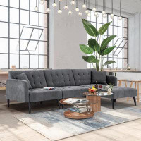 Latitude Run® Latitude Run® Convertible Sectional Sofa Bed, Linen L-Shaped Couch W/ Adjustable Backrest For Living Room