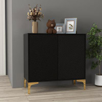 Mercer41 32"W BLACK Sideboard,Side Storage Cabinet with diagonal stripes,Accent Cabinet for Kitchen,Hallway