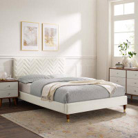 Modway Leah Chevron Tufted Performance Velvet Queen Platform Bed In Dusty Rose