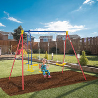 Children''s Swing Set 114.2" x 70.9" x 77.2" Red, Yellow and Blue