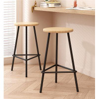 17 Stories 29.53"H Brown Pine Iron Backless Bar Stools