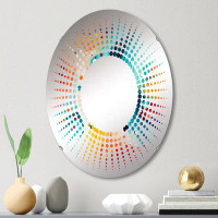 Design Art Green And Orange Swirling Harmony Waves I - Starburst Decorative Mirror Oval