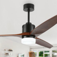 Wrought Studio Bertrande 52 inches LED Ceiling Fan with 3 Wood Blades and Remote Control