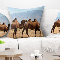 East Urban Home African Huge Camels on Tomb Ruins Pillow
