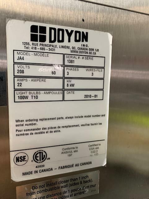Doyon JA4  Jet Air electric oven with stand $3,500   Doyon PIZ3 Pizza Oven Electric  $6,500  *90 day warranty in Industrial Kitchen Supplies - Image 3
