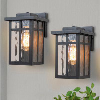 17 Stories 1-light Matte Black Outdoor Wall Lantern Sconces With Water Glass(2-pack)