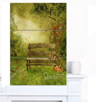 Design Art 'Wooden Bench in Village Orchard' 3 Piece Photographic Print on Wrapped Canvas Set