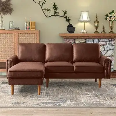 Ebern Designs Zende Mid-Century Modern Sofa 3-Seat Couch with Chaise Lounge