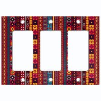 WorldAcc Metal Light Switch Plate Outlet Cover (Ethnic Aztec Tribal Red Yellow Stripes - Single Toggle)