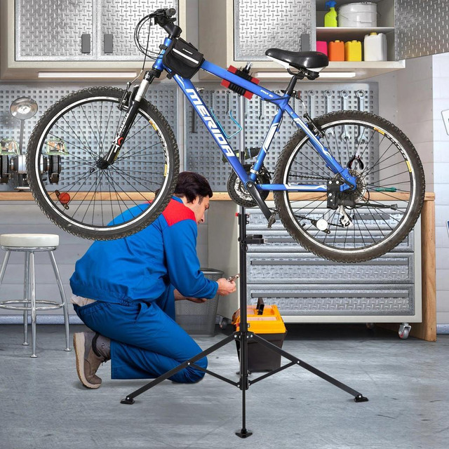 BIKE REPAIR WORK STAND ADJUSTABLE TELESCOPIC ARM 70.75 RACK TOOL TRAY CYCLE in Exercise Equipment