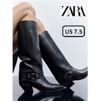 ZARA BUCKLED LEATHER COWBOY BOOTS
