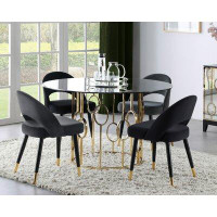 BSD National Supplies Spartan Modern Design Gold Frame Smoked Glass Top 5-Piece Round Dining Set With Grey Velvet Chairs