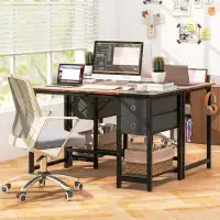Ebern Designs Ebern Designs 48" Home Office Desk with Storage Headphone Hook Shelf & 2 Drawers Laptop Desk