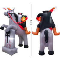 The Holiday Aisle® 8FT Halloween Inflatable Decoration Headless Horseman And Tombstone With LED Light,Gaint Holiday Blow
