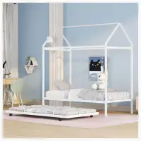 Latitude Run® Kids House Bed With Trundle, Metal House Bed