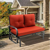 Lark Manor Aleyha Outdoor Gliding Metal Bench with Cushions