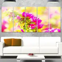 Made in Canada - Design Art 'Beautiful Pink Bougainvillea Flowers' 5 Piece Photographic Print on Metal Set