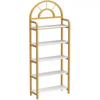 Mercer41 Mercer41 White And Gold Arched Bookshelf 5 Tier Bookcase, Gold Shelves For Living Room Freestanding Tall Displa