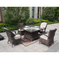 Lark Manor Manuela Square 4 - Person 47'''' Long Fire Pit Table Dining Set With Cushions