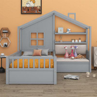Harper Orchard Twin Size House Bed With Sofa, Kids Platform Bed With Drawers And Storage Shelf