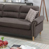 Latitude Run® Tan Colour Polyfiber Reversible Sectional Sofa Set Chaise Pillows Plush Cushion Couch Nailheads