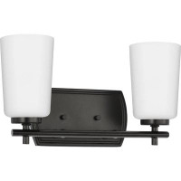 Ebern Designs Adley Collection Two-Light Matte Black Etched Opal Glass New Traditional Bath Vanity Light