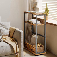 17 Stories 17 Stories Narrow Side Table, Small End Table With Magazine Rack, 3 Tier Skinny Bedside Table With Storage Sh