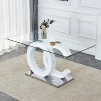 Wrought Studio Large Modern Minimalist Rectangular Glass Dining Table, Suitable For 6-8 People, Equipped With 0.39 "Temp
