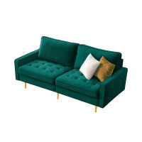 Mercer41 Modern Button Tufted Velvet Upholstered Sofa With 2 Pillows