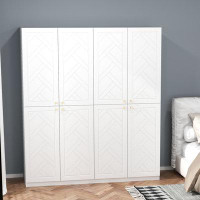 Mercer41 63"W White Wardrobe with Drawers, Hanging Rod and Doors, Wooden Wardrobe Closet for Bedroom