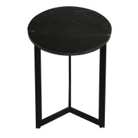 Ivy Bronx Ivy Bronx Emmaleen Accent Table In Black Metal And Marble, Round 15"