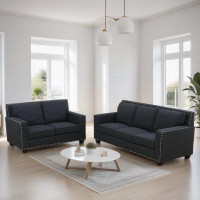 Ebern Designs 2- Piece Black Faux Leather Living Room Sofa Set Including Sofa And Loveseat