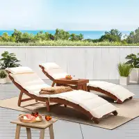 Winston Porter Outdoor Wooden 3-Piece Chaise Lounge Set With Removable Cushion And Table