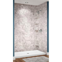 Avora Bath Avora Euro Centre   Drain  12x12 Tile Limestone Acrylic Alcove Shower System 60"W x 32"D x 96"H