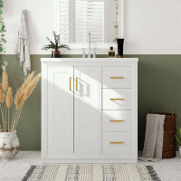 Everly Quinn Bathroom Vanity with Resin Sink,3 Drawers and Soft Closing Doors