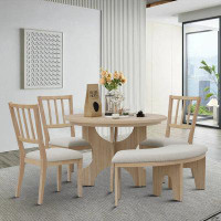Union Rustic Multi functional style Dining Table Set With one round dining table, a Curved Bench and three Chairs