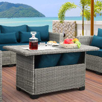 Latitude Run® 46 Inches Outdoor Coffee Table With Storage Wicker Patio Table Outdoor Dining Table — Outdoor Tables & Tab