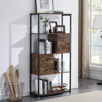 17 Stories Vintage 4-Tier Bookshelf With Drawers & Cabinet | Durable & Water Resistant