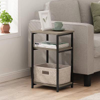 17 Stories 17 Stories Just 3-Tier Metal Frame End Table With Storage Shelves, 1-Pack, French Oak
