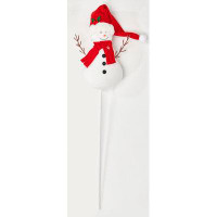 The Holiday Aisle® 11" Snowman On 16" Stick With Red Hat Planter Pick, Set Of 3
