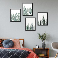 SIGNLEADER Framed Green Pastel Forest Tree Set of 4 Plants Digital Art Floral Wall Decor Prints