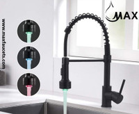 Pull-Down Spiral Flexible Kitchen Faucet 16.5 With LED Light Matte Black Finish